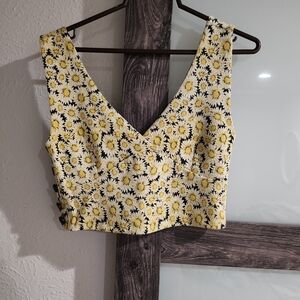3/$15 Anthropologie Yellow and Black Floral Crop Top